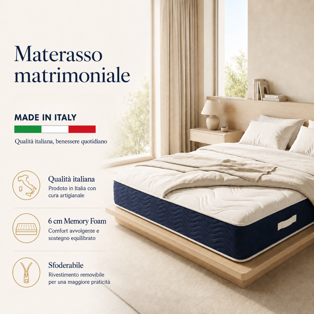 Materasso Memory Foam matrimoniale Dormi Sereno Made in Italy